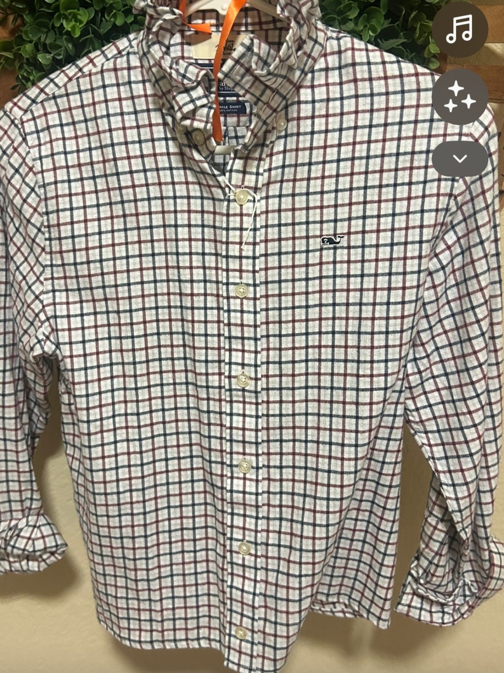 Vineyard Vines Ruffed Collar Button-Down Shirt with Navy and Red